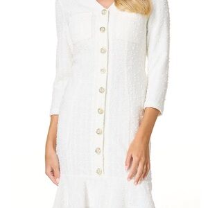 Elegant White Shimmery Button-Down Dress